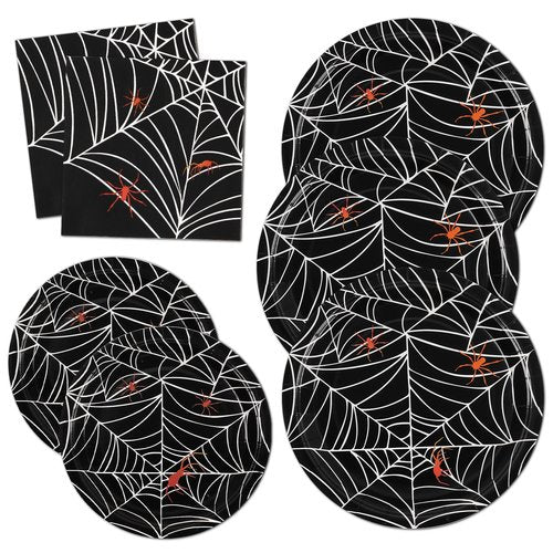 Homlouue 200 PCS Halloween Plates and Napkins, Spider Web Paper Plates for Halloween Party Decoration, Serve 50, Disposable Dinnerware Set