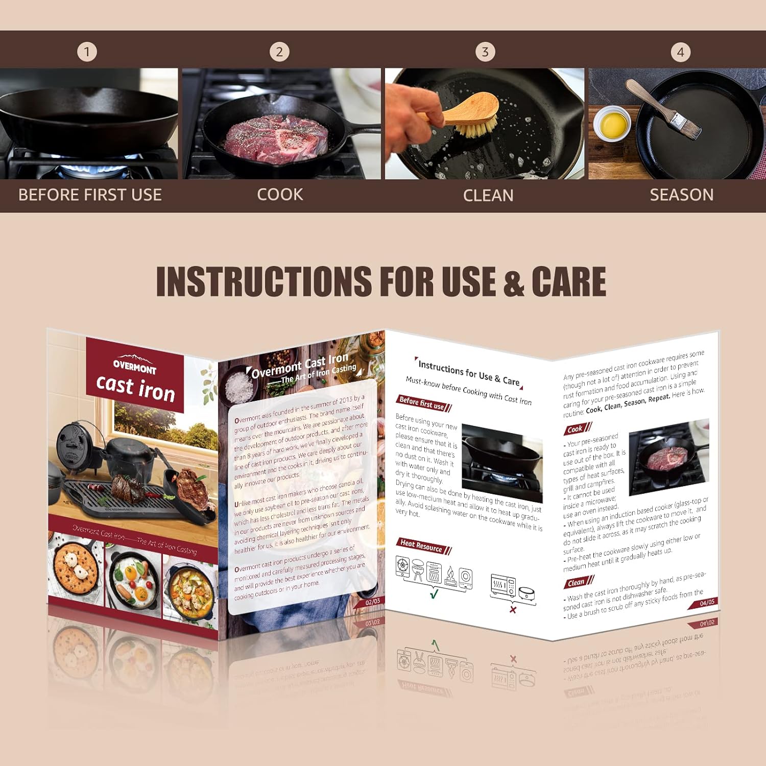 Overmont 5QT Cast Iron Dutch Oven - Pre-Seasoned All-in-One Casserole & Skillet Lid with Silicone Handle Covers