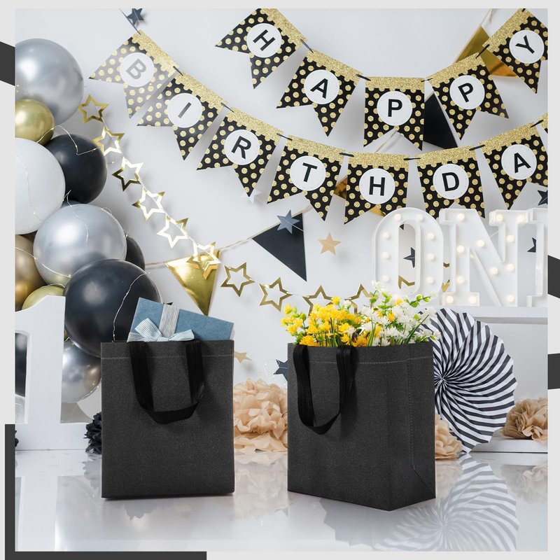 Eccliy 80 Pcs Reusable Gift Bags Set Glossy Grocery Gift Tote with Handle for Wedding, Mothers Day, Spring Event, Graduation(10 x 8 x 4.7 Inch,Dark Grey)