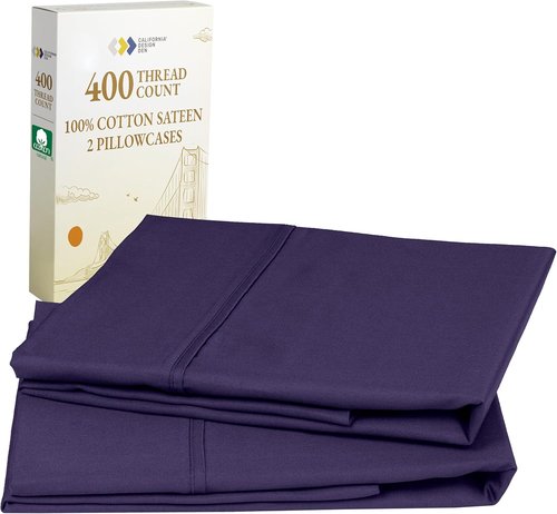 California Design Den Pillowcase Set | Standard Queen Size, 400 Thread Count, 100% Cotton Sateen, Dark Purple - Soft & Breathable