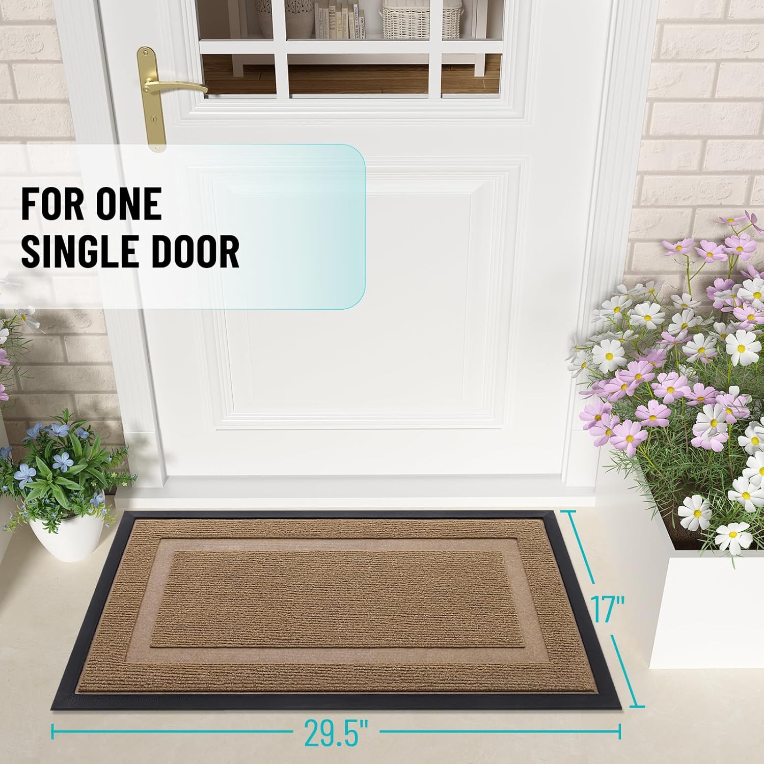 OLANLY Waterproof Front Door Mat - All-Season, Sturdy Natural Rubber, Easy Clean | 29.5x17, Light Brown