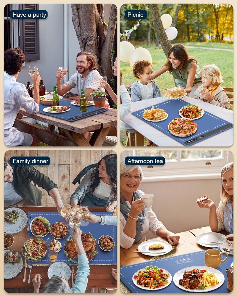 Electric Warming Tray with Adjustable Temperature, Foldable Food Warmer for Parties Features 3 Modes & Fast Heating, Hot Plate for Buffet, Family Gatherings, Sabbath, Holidays