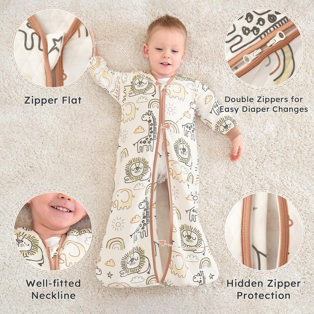 Yoofoss Baby Sleep Sack - Organic Cotton 1.0 Tog Long Sleeve Wearable Blanket | 6-12 Months, Medium