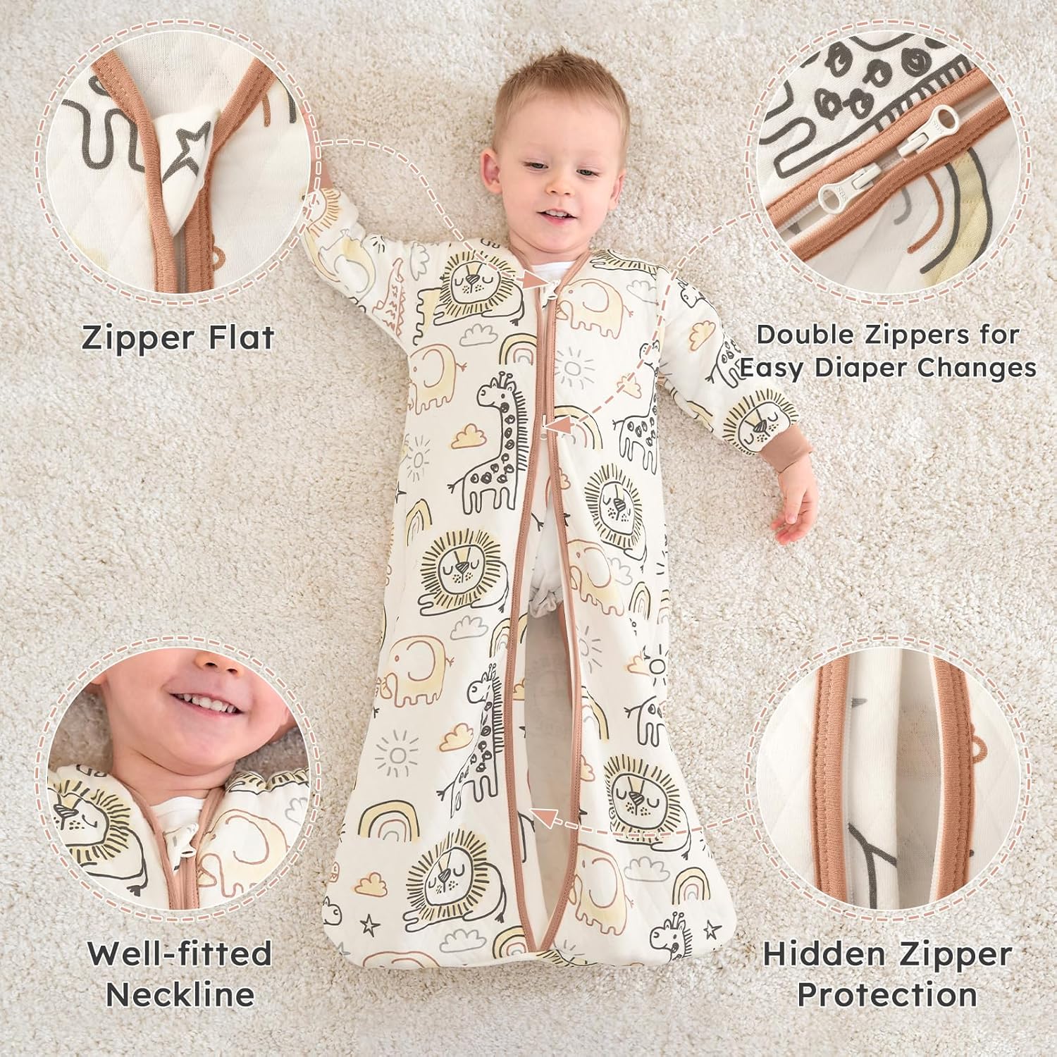 Yoofoss Baby Sleep Sack - Organic Cotton 1.0 Tog Long Sleeve Wearable Blanket | 6-12 Months, Medium