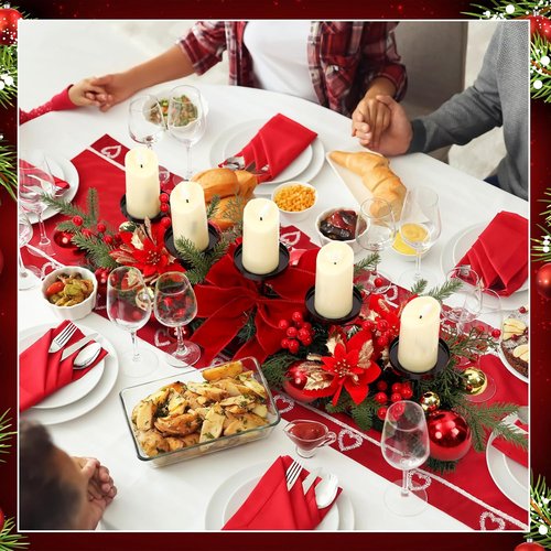 Funnymoom Christmas Tabletop Centerpiece - 30 Inch Poinsettia Candle Holder with Red Berries & Gold Accents