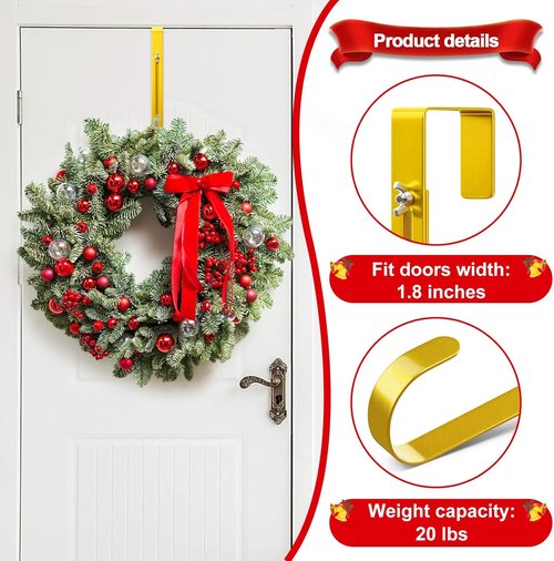 Gold Wreath Hanger - Adjustable Over The Door Hook (15-25 Inch) | Heavy Duty Metal for Seasonal Decor