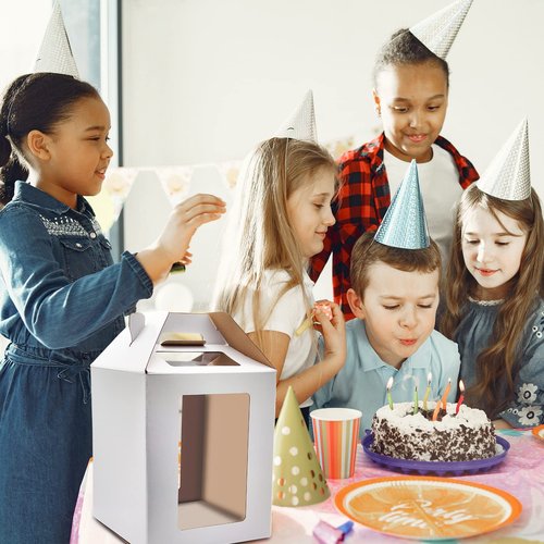 KBG Tall Cake Boxes with Window, Tiered Cake Boxes 10x10x12 & 12x12x14 Inch, Cake Carrier with 2 Cake Boards, Disposable Containers for 10 & 12 Inch