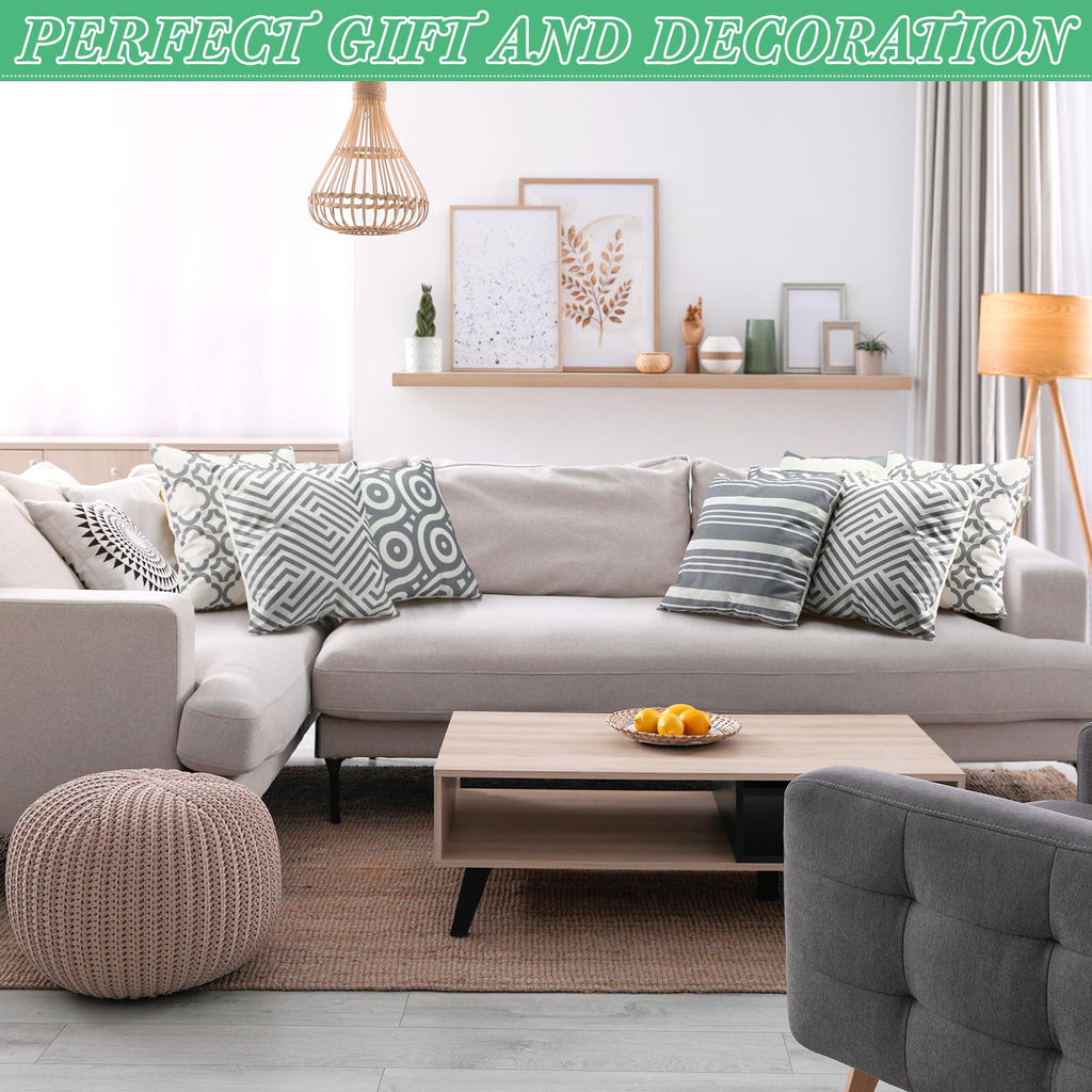 Flutesan 12 Pcs Decorative Throw Pillow Cover 18 x 18 Inch Modern Sofa Pillow case Geometric Floral Linen Square Cushion Covers for Home Living Room Bedroom Couch Chair(Gray)