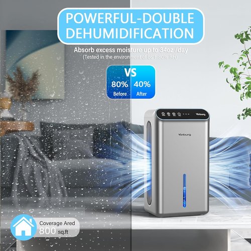 Dehumidifier - Skiennix 1000 Sq.Ft Quiet Home Dehumidifier with Auto Shut Off & Aromatherapy | Light Silver
