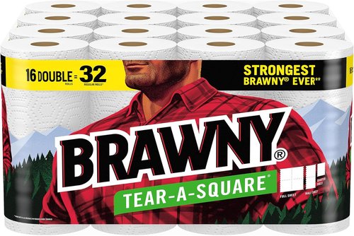 Brawny® Tear-A-Square® Paper Towels - 16 Double Rolls for Convenient Cleaning | 32 Regular Rolls Equivalent