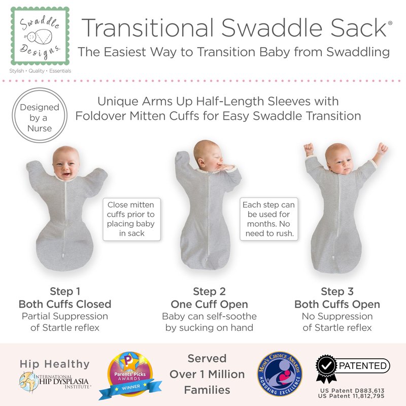 SwaddleDesigns Transitional Swaddle Sack, Arms Up Half-Length Sleeves & Mitten Cuffs, Swaddle for Newborn Transition to Baby Sleep Sack Wearable Blanket, 0-3 month, 6-14 lb, Heavenly Floral Pink