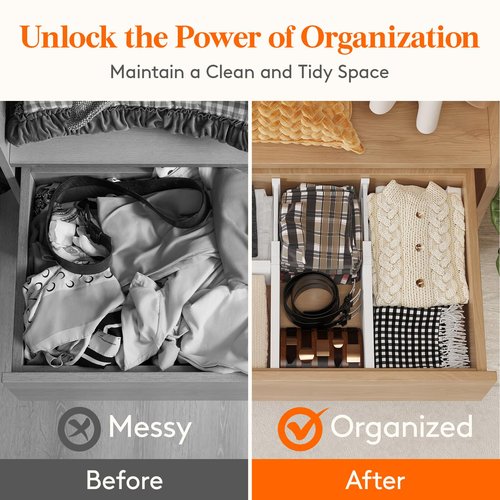 Lifewit 12 Pack 5" High Drawer Dividers 34-56cm/13.5-22" Adjustable Drawer Organizer for Clothes/Utensils, Expandable Drawer Separator in Dresser/Kitchen/Bedroom/Office Organization & Storage White