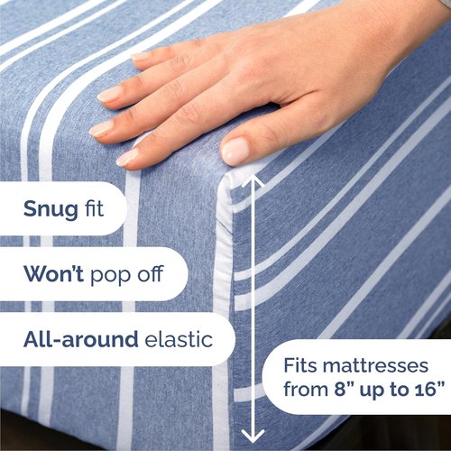 Cal King Size 4-Piece Sheet Set | Comfy Cooling Bed Sheets - Luxury Hotel Quality - Deep Pockets, Wrinkle-Free - Oeko-Tex Certified - Blue Stripes