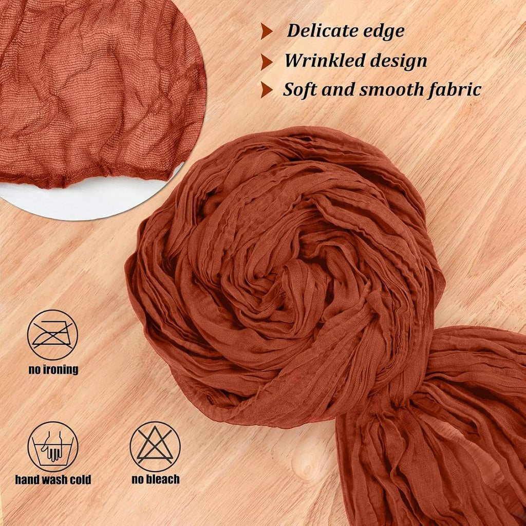 Terracotta Cheesecloth Table Runner - 13.3Ft Burnt Orange Boho Rustic Decor for Weddings & Holidays