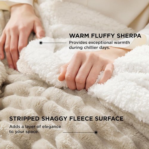 Bedsure Sherpa Throw Blanket - Super Soft Cozy Fleece for Winter | Plush Beige 50x60 Inches