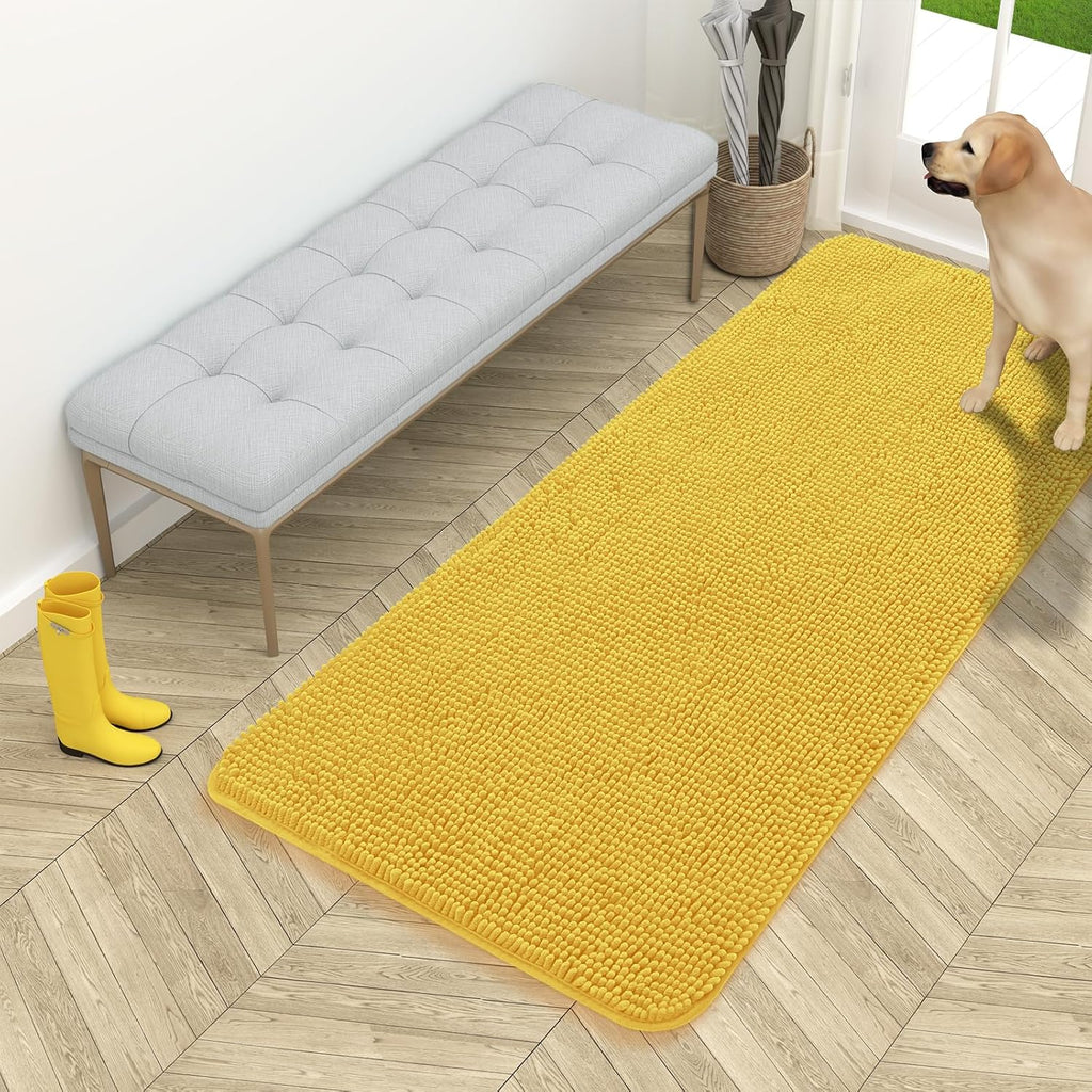 OLANLY Dog Door Mat - Absorbent Non-Slip Chenille for Muddy Paws | 54x24 Yellow Indoor Entryway Carpet