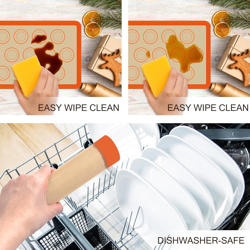 Silicone Baking Mat Set - Non-Stick, Reusable Food Safe Mats for Baking Cookies & Bread