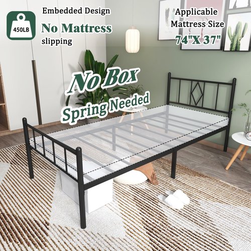 Decorwise 14 Inch Twin Size Bed Frames with Headboard/Footboard, Under Bed Storage, Strong Metal Slats Support, No Box Spring Needed, Noise Free, Easy Assembly, Black
