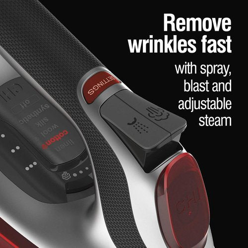 CHI Steam Iron - Professional Grade with Electronic Temperature Control & Titanium Soleplate | 1700 Watts, XL 10' Cord, Silver
