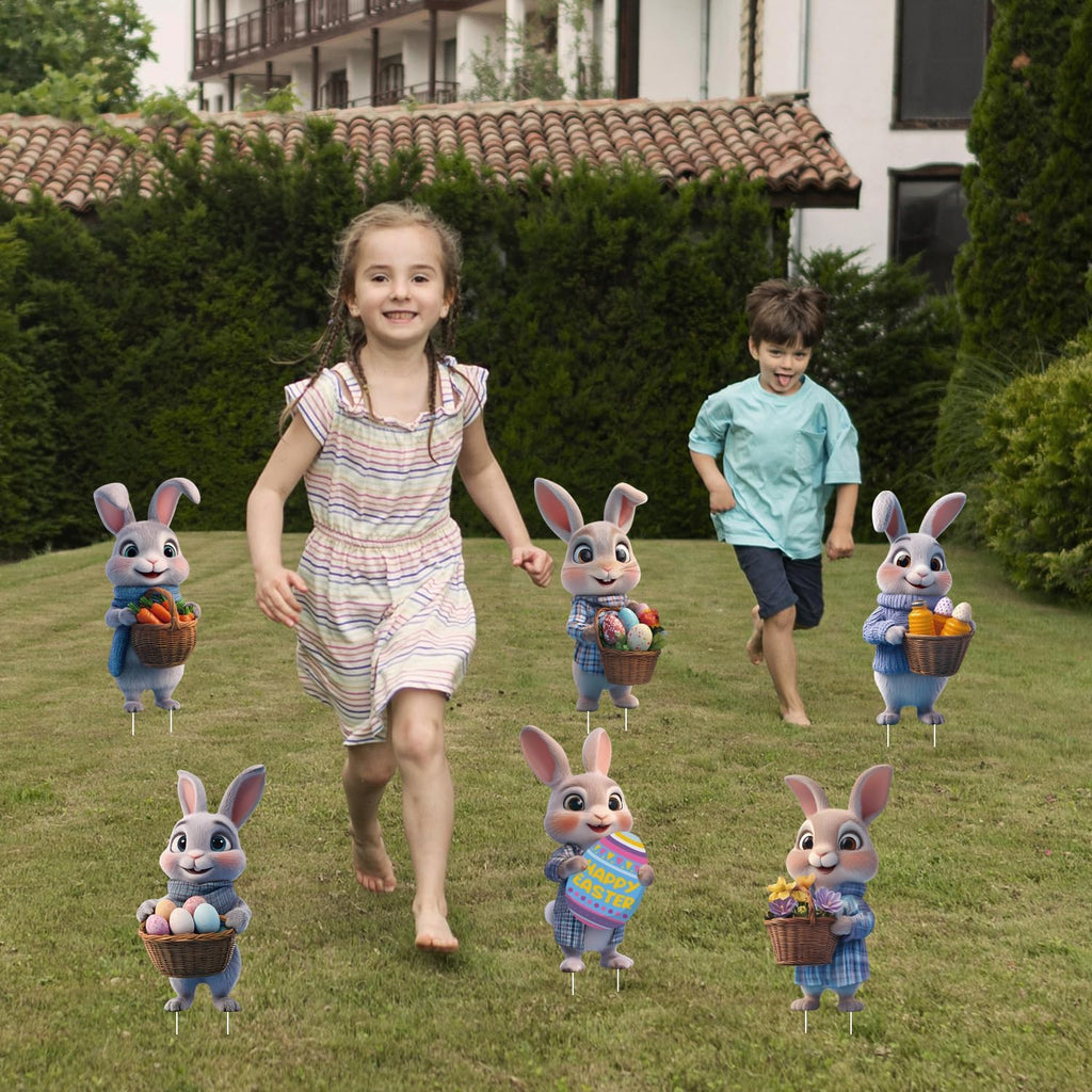 Skiennix Bunny Yard Signs - Cute Rabbit Garden Decor with Stakes for Easter Celebration | 6 Pcs Brown