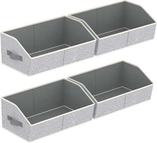 Homsorout Storage Bins - Large Trapezoid Closet Organizers with Handles | 4-Pack Light Gray Fabric Baskets