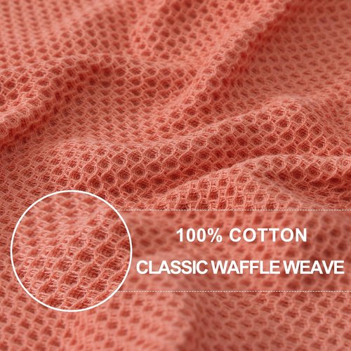 Homaxy 100% Cotton Waffle Weave Kitchen Dish Towels - Ultra Soft & Absorbent, 13 x 28 Inches, 4-Pack, Coral