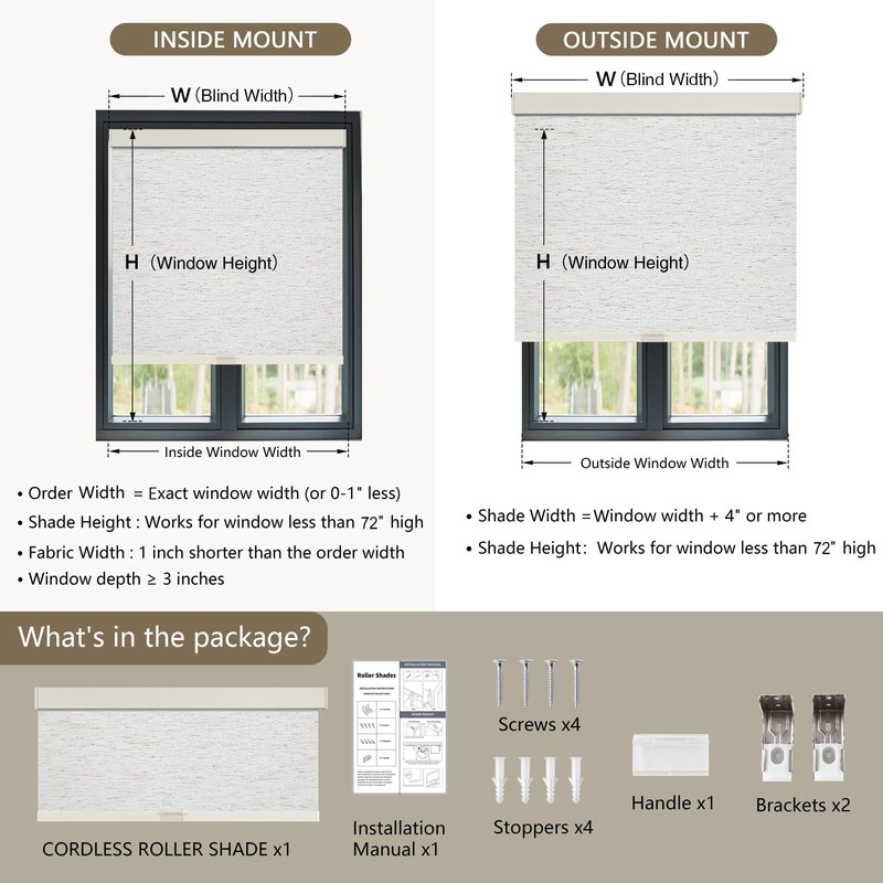 SUNOFF Cordless Blackout Roller Shades Blinds for Windows Free-Stop,Pull Down Room Darkening with Valance,Thermal Insulated Woven Fabric Window Door Blinds for Home,Office,Linen 34" W x 72" H