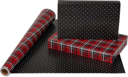 American Greetings Jumbo Reversible Christmas Wrapping Paper - Red & Black Polka Dots | 175 sq. ft. Roll (30 in. x 70 ft.)