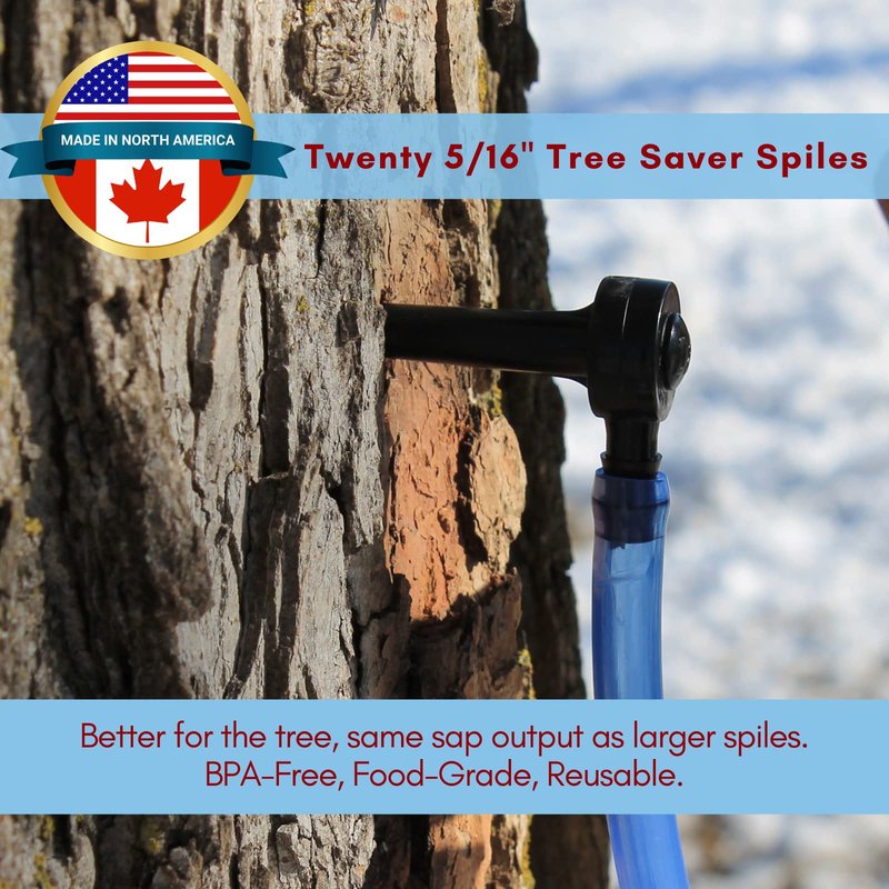 Deluxe Maple Syrup Tree Tapping Kit –(20) Taps +(20) 3-Foot Tubes +(2) 1-Quart Sap Filters –Dark Blue Premium Food Grade Tubing - Recipe Cards, Drill Bit, 80 Page Guide to Maple Tapping Book