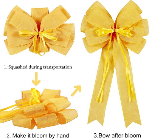 Hongsome Large Yellow Easter Wreath Bow Decor - Classic Glitter & Burlap Ribbon | Seasonal Tree Topper