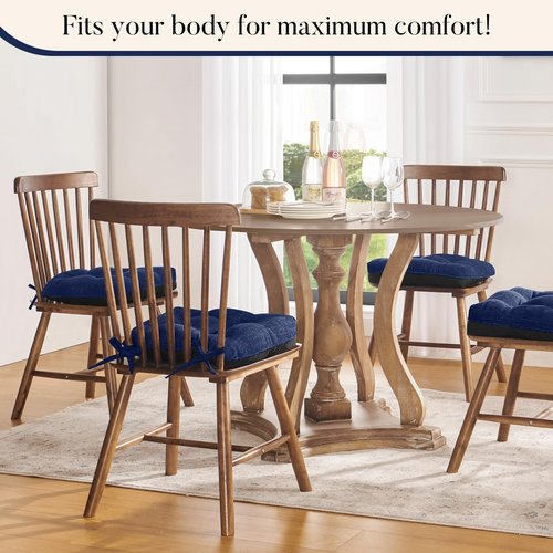 Basic Beyond Chair Cushions for Dining Chairs 4 Pack, Chair Cushion with Ties and Non Slip Backing, 15.5 x 15.5 inches Tufted Chair Pads for Dining Chairs(Royal Blue)