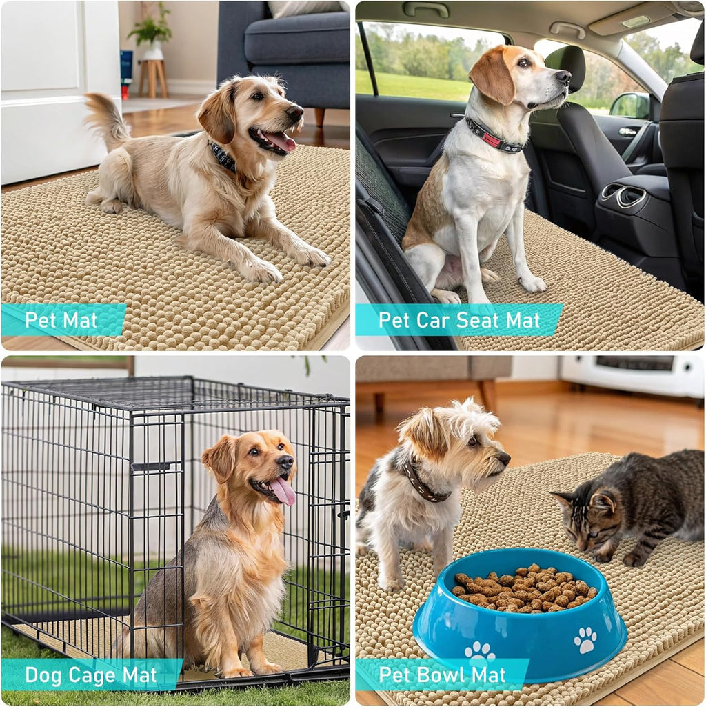 OLANLY Dog Door Mat - Absorbent Non-Slip Chenille Mat for Muddy Paws | 59x20 Inches, Quick Dry, Beige