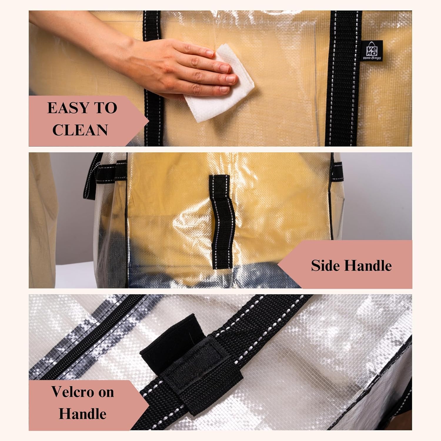 VENO Extra Large Heavy Duty Moving Bags - Ideal Storage Solution for College & Christmas Trees (Clear)