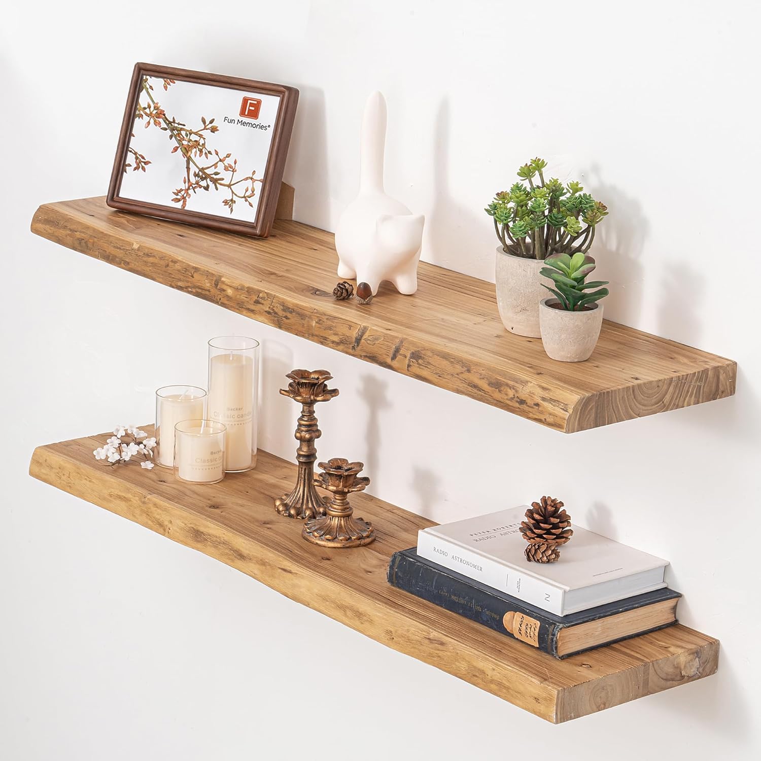 Rustic Elm Wood Floating Shelves by [Brand Name] - Heavy-Duty 36"x9.3" Wall Shelves | Set of 2 for Living Room, Bedroom, Kitchen