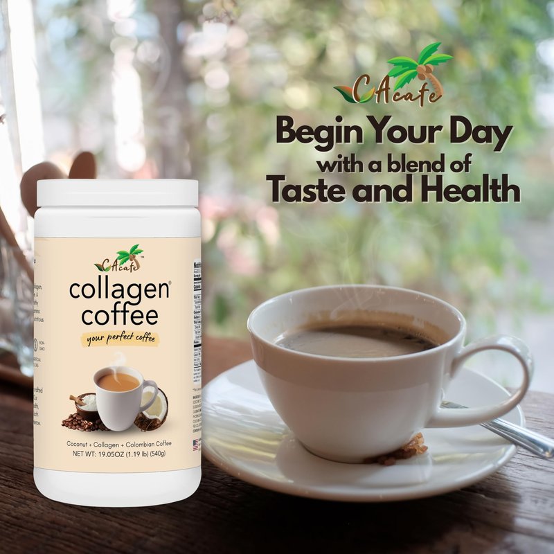 CAcafe Collagen Coffee | Coconut Infused Colombian Blend Coffee with Anti-Aging Collagen | Antioxidants & Natural Energy | 19.05oz