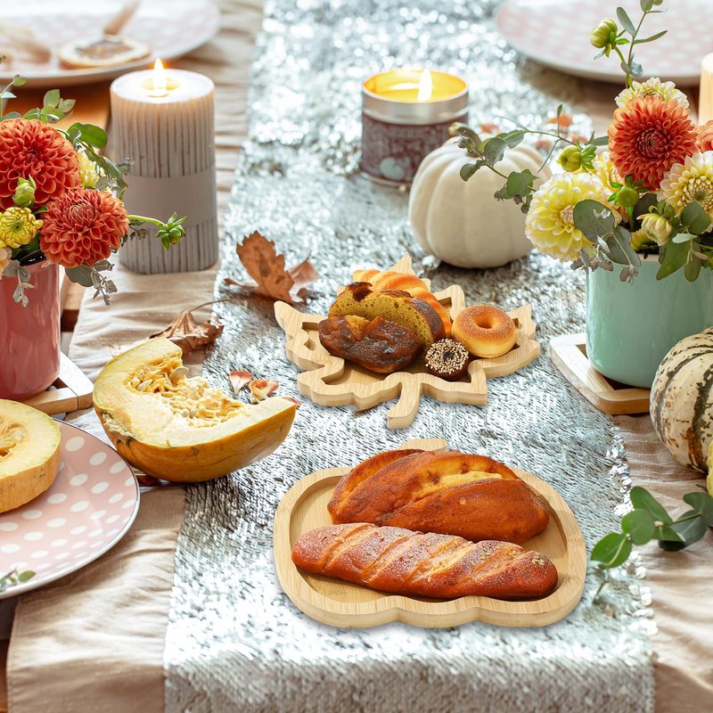 Whaline 2 Pcs Fall Serving Trays Pumpkin Maple Leaf Serving Platters Autumn Wooden Charcuterie Boards for Thanksgiving Halloween Harvest Home Party Food Supplies