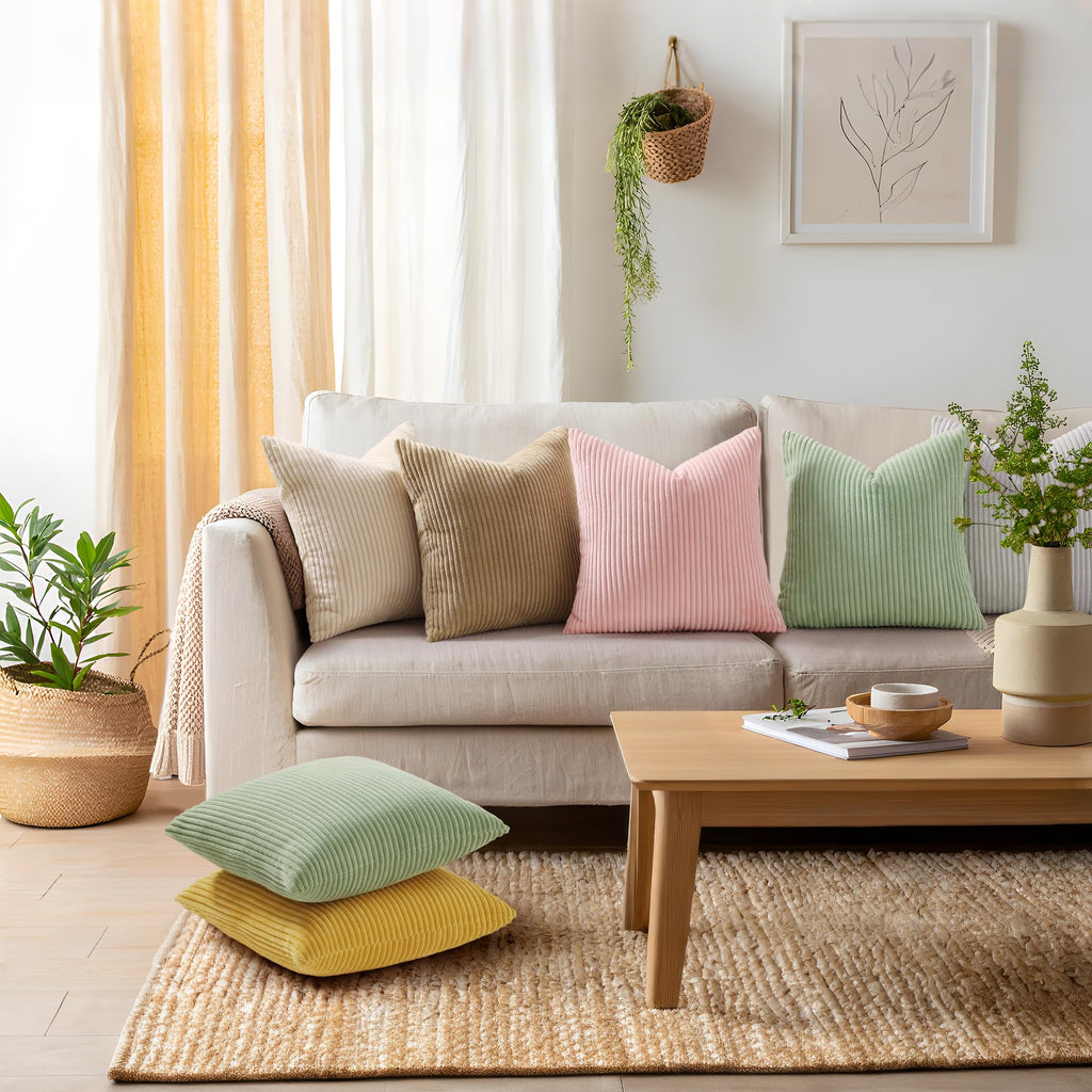 Mecatny Corduroy Spring Decorative Throw Pillow Covers 18x18 Set of 2 for Sofa Living Room, Soft Neutral Boho Couch Pillow Covers for Home Decor, Pink