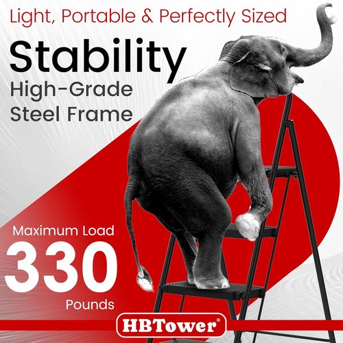 HBTower Step Ladder - Foldable 4-Step Stool with Wide Anti-Slip Pedals | Lightweight Design for Home Use