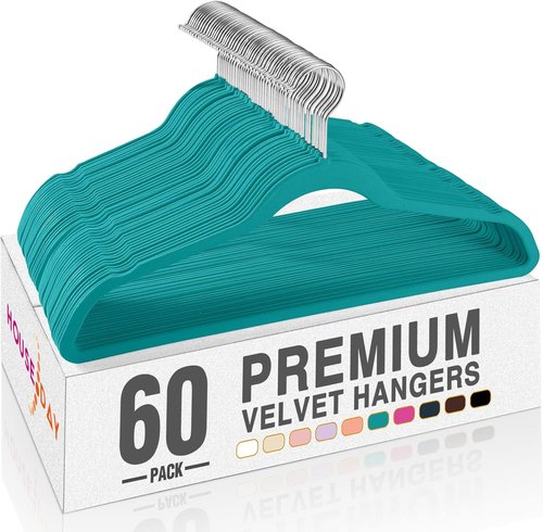 HOUSE DAY Mint Green Velvet Hangers - 60 Pack Non-Slip Heavy Duty Felt Hangers | Slim Space-Saving Design