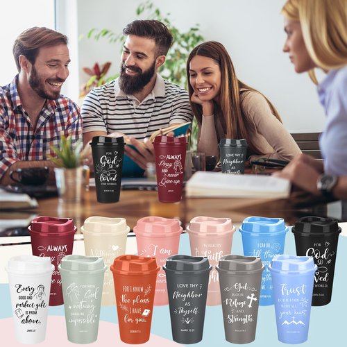 Tioncy Reusable Christian Gifts for Women Men Bible Verse Plastic Tumblers with Lids 16 oz Inspirational Religious Coffee Cups Christian Gifts for Church(48pcs,Morandi)