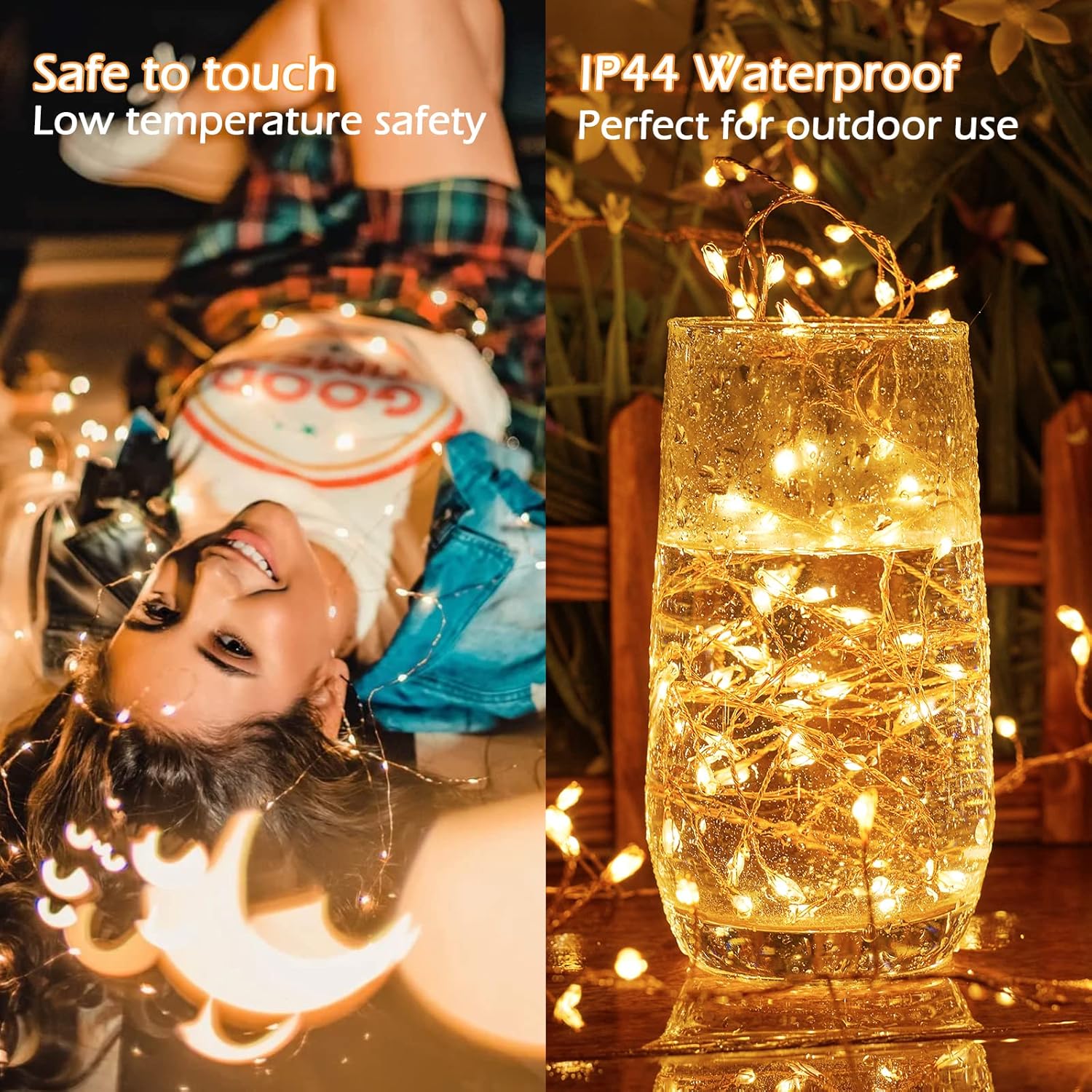 Skiennix Fairy Lights - 10Ft 200LED Waterproof Copper Wire String Lights for Bedroom & Wedding Decor - Warm White