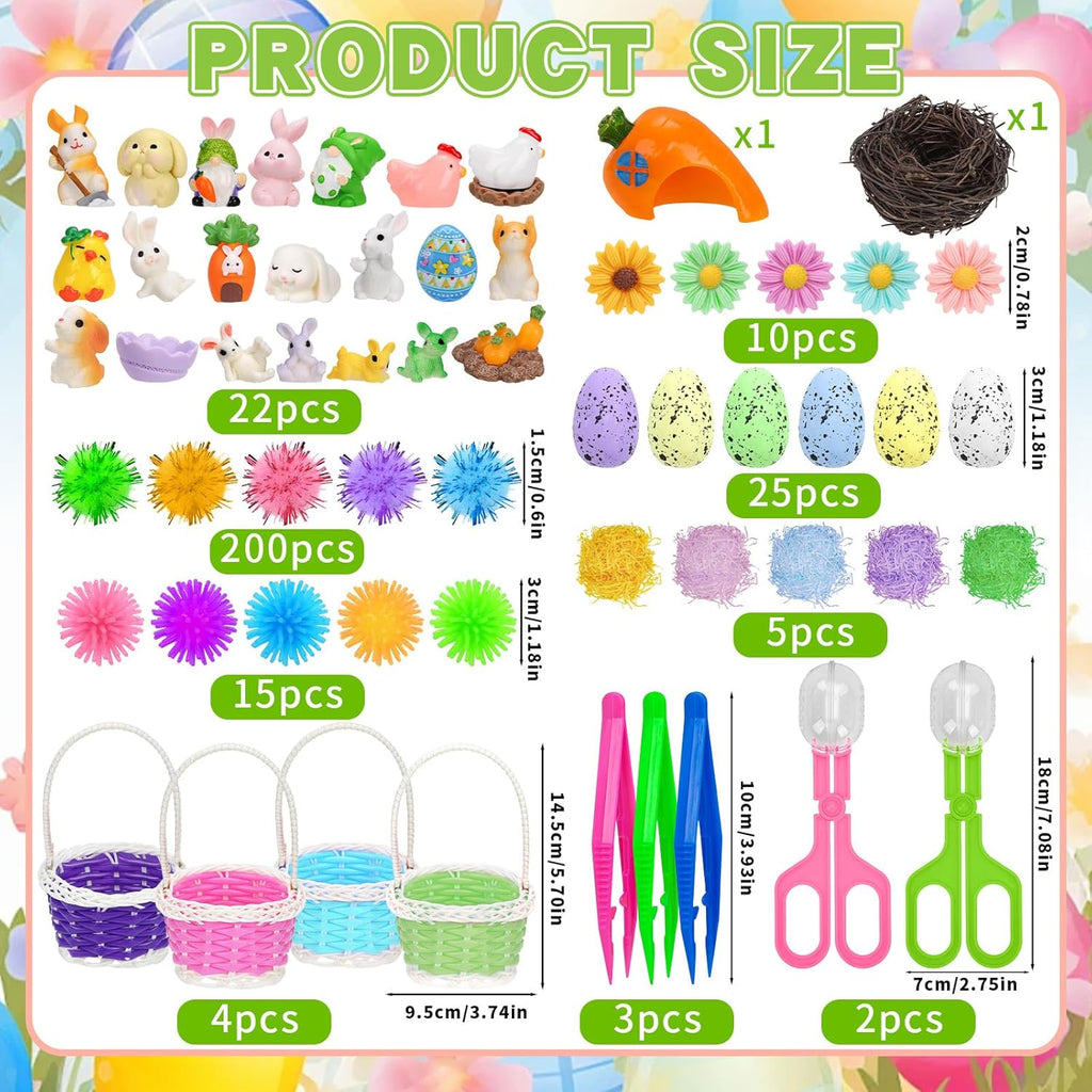 Spring Sensory Bin Filler by Easter - 287 Pcs with Eggs, Bunnies, Felt Flowers & Pom Poms for Counting & Sorting