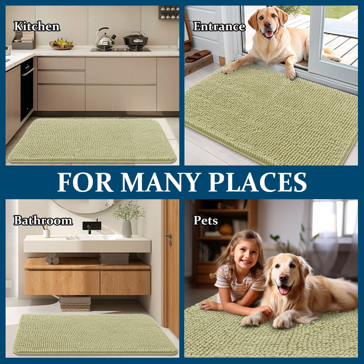 OLANLY Dog Door Mat - Absorbent Non-Slip Washable Doormat for Muddy Paws | 40x32, Quick Dry Chenille in Vanilla
