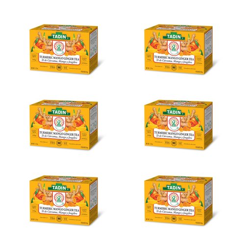 Tadin Turmeric Mango Ginger Tea, Contains Caffeine, Best as Hot Tea, Contains Black Tea, 24 Tea Bags Per Box, Pack of 6