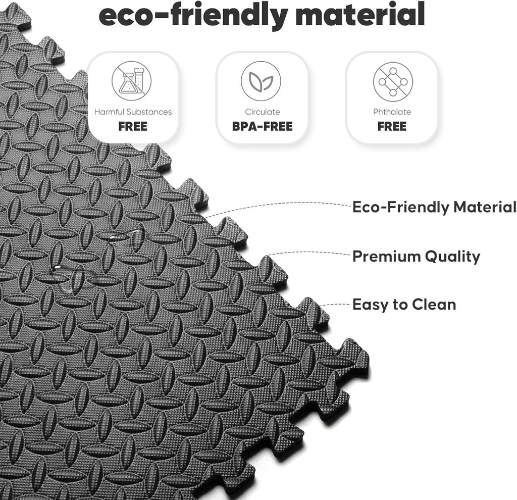 Puzzle Exercise Mat by Home Gym - EVA Interlocking Foam Tiles for Workouts & Play - Black, 24x24 in, 16 Pack
