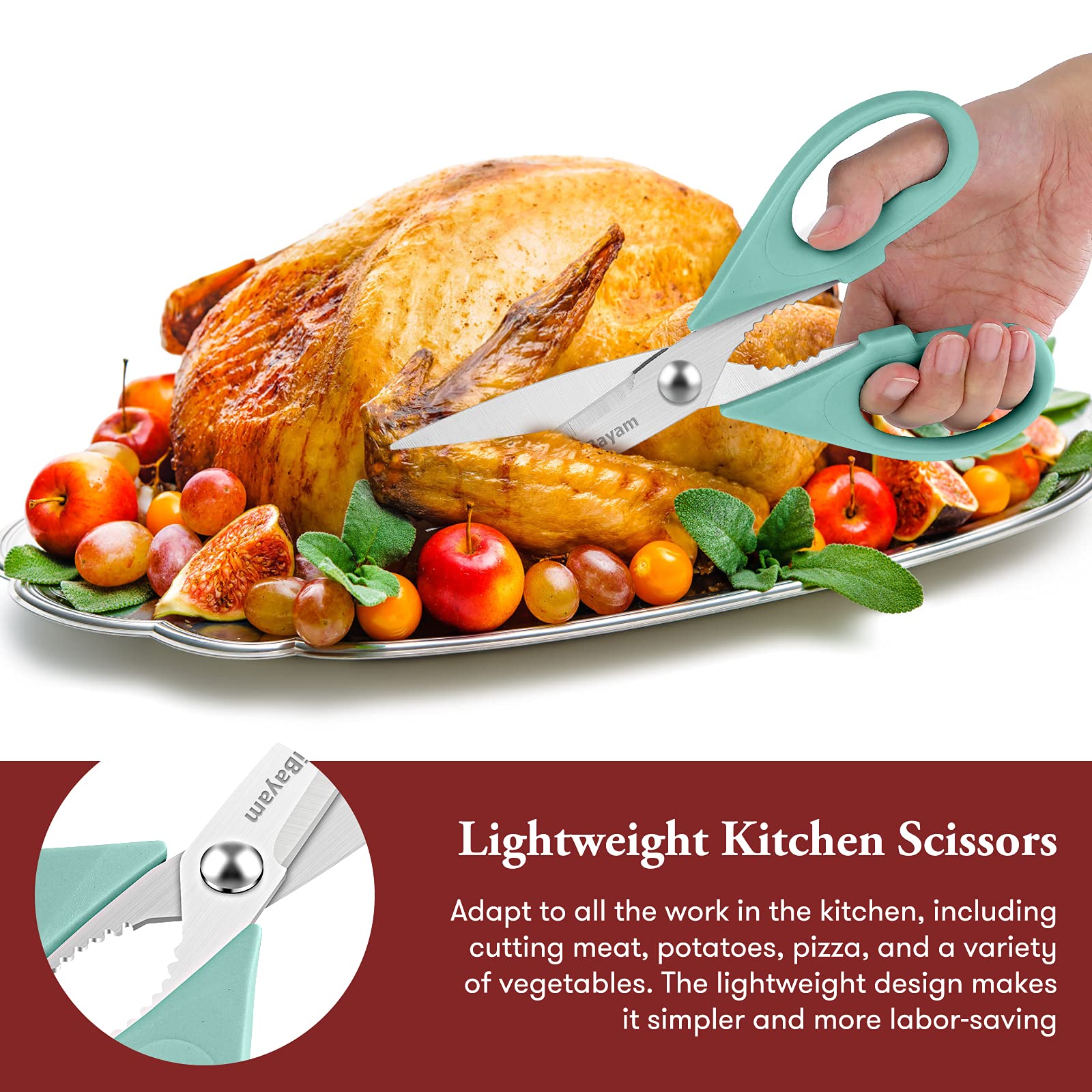 iBayam All Purpose Kitchen Shears Heavy Duty - Stainless Steel Kitchen Shears With Protective Sheath, Soft Grip Handle, Food & Meat Scissors, Home, Kitchen, Dining Utility Gadgets/Essentials/Utensils