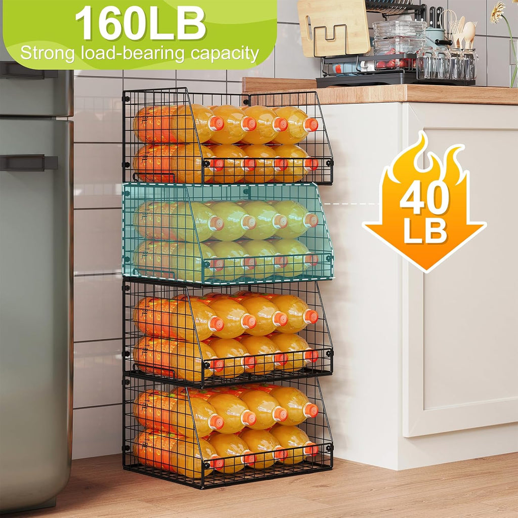 XXL Stackable Wire Storage Baskets by [Brand Name] - Extra Large Pantry Organizer for Fruits, Vegetables & Snacks