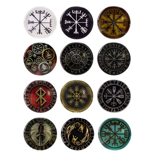Philo Fun 12-Piece Norse Viking Fridge Magnets - Glass Rune Symbols, Pagan Decor for Locker or Whiteboard, Nordic Gift & Souvenir, 1.18"
