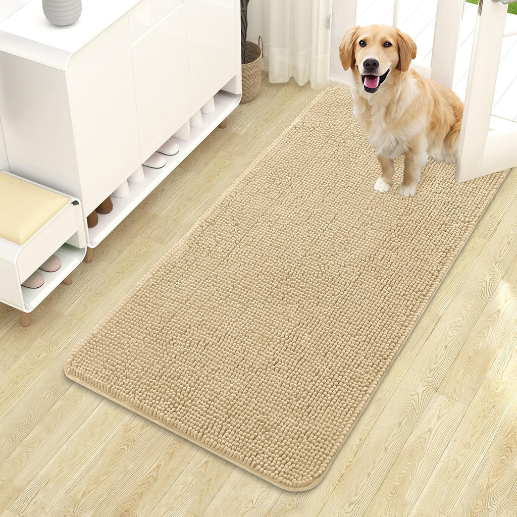 OLANLY Dog Door Mat - Absorbent Non-Slip Washable Doormat for Muddy Paws | 44x24 Inches, Quick Dry Chenille