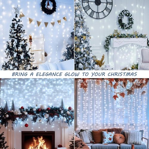 HEYFUNi LED Curtain Lights - 9.8Ft x 9.8Ft Outdoor Fairy Lights with 8 Modes - Perfect for Bedroom, Wedding, and Holiday Decor